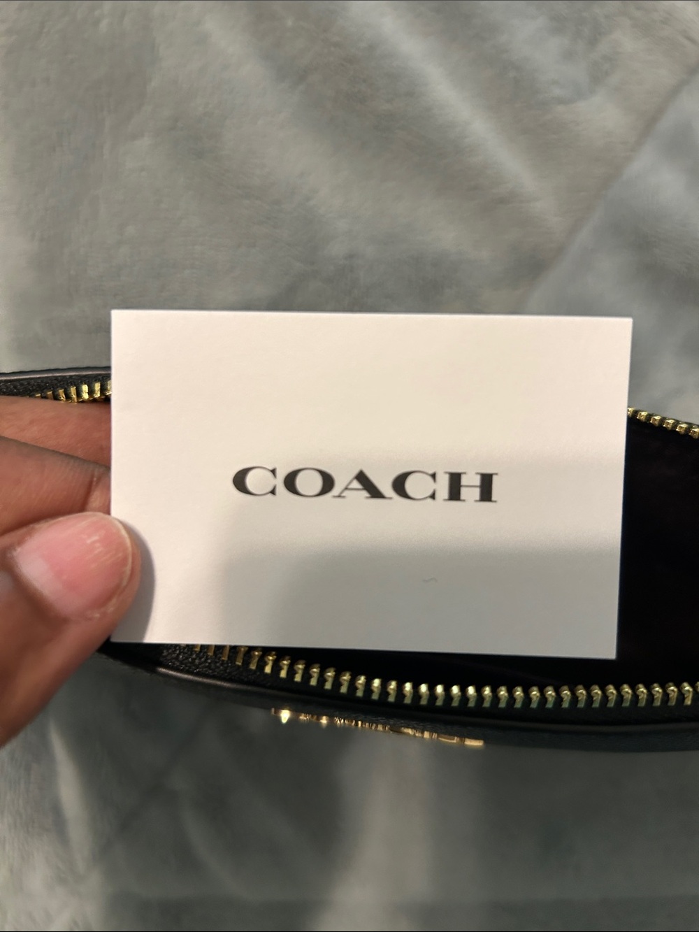 COACH Large Corner Zip Black Leather Wristlet Clutch with Gold Logo - Picture 4 of 5